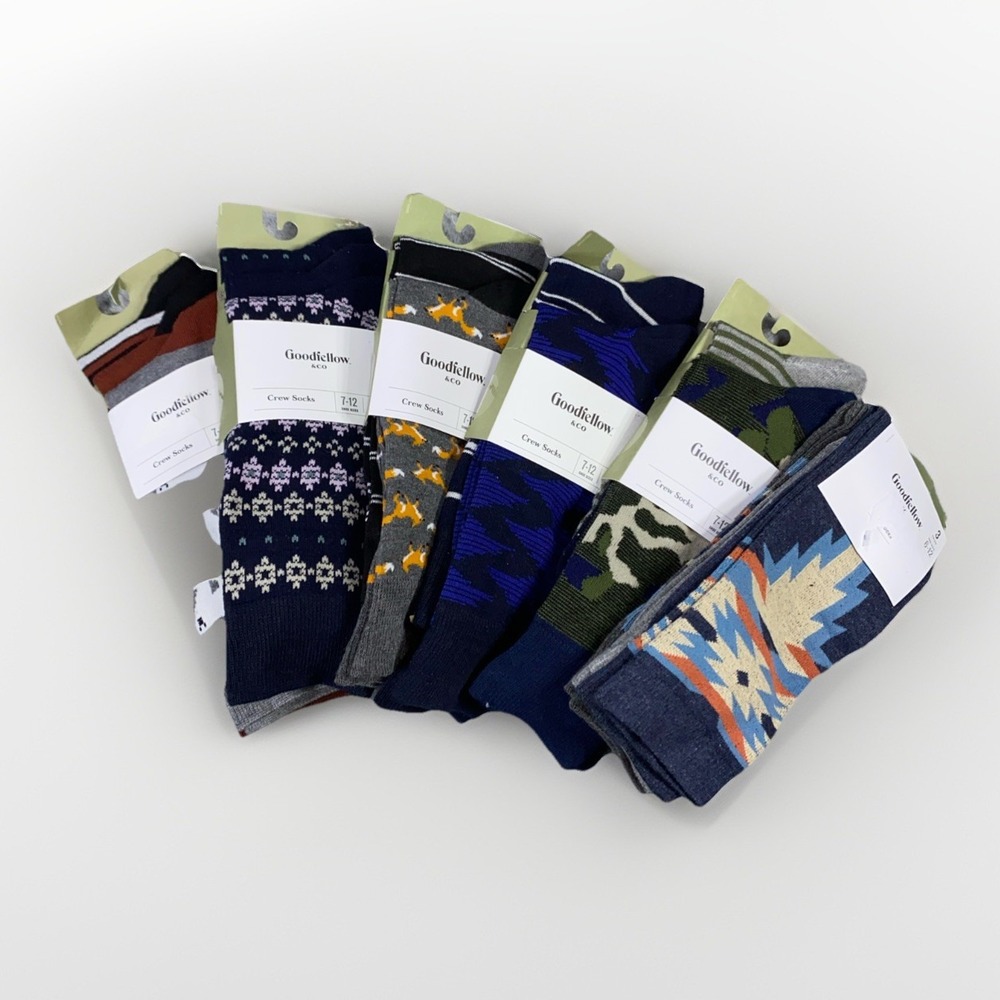 Goodfellow & Co Sock Lot of 6 Men's Odor Resistant 15 Pair Designs Size 6-12 NEW